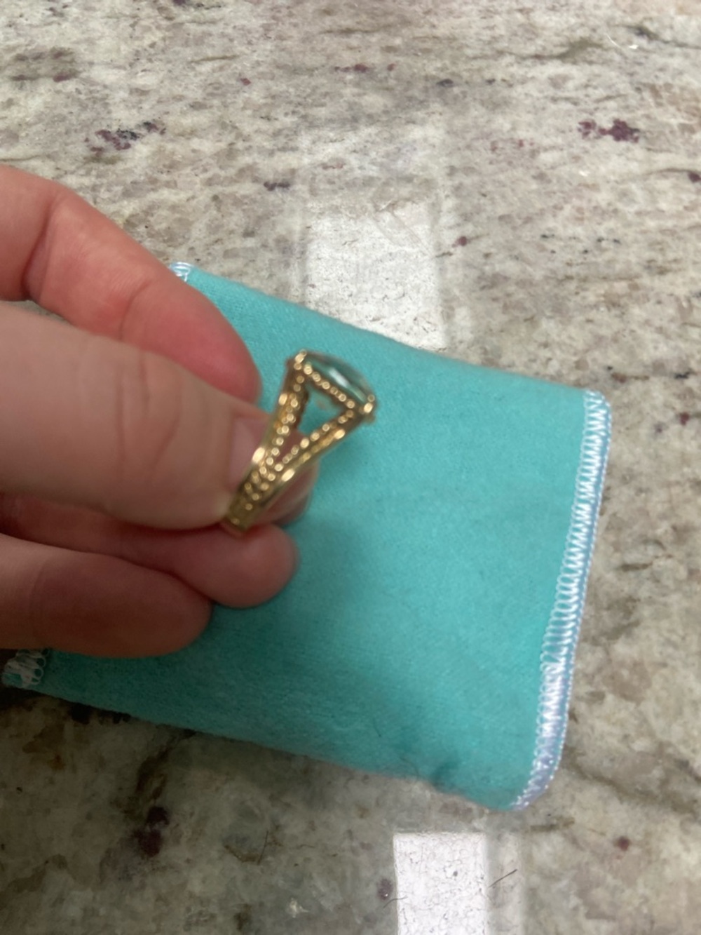 Gold Cocktail Ring with Light Green Cushion Gemstone - Picture 5 of 6